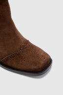 Cognac brown shaded suede tall boots with brogue detailing