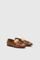 College vintage-effect shearling leather loafers with tassels