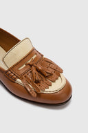 College vintage-effect shearling leather loafers with tassels