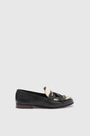 Mocassins College noirs en cuir de mouton effet vintage avec pampilles