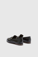 Mocassins College noirs en cuir de mouton effet vintage avec pampilles