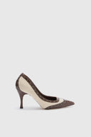 Bouclé wool and genuine crocodile leather pumps with brogue detailing