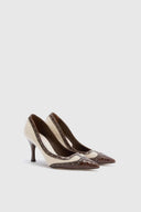 Bouclé wool and genuine crocodile leather pumps with brogue detailing