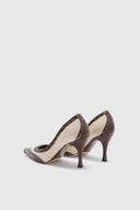 Bouclé wool and genuine crocodile leather pumps with brogue detailing