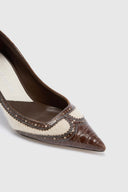 Bouclé wool and genuine crocodile leather pumps with brogue detailing
