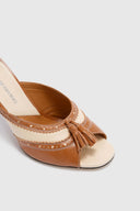Mule open toe en peau de mouton vintage bicolore