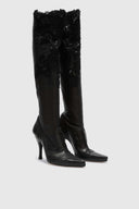Stivale over-the-knee in nappa stretch con pizzo couture
