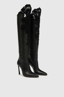 High Leather Boots with Couture Lace Detail