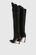High Leather Boots with Couture Lace Detail