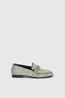 Mocassin en Tissu Glitter Argent avec Chaîne