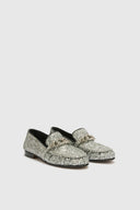 Mocassin en Tissu Glitter Argent avec Chaîne