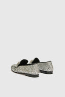 Mocassin en Tissu Glitter Argent avec Chaîne