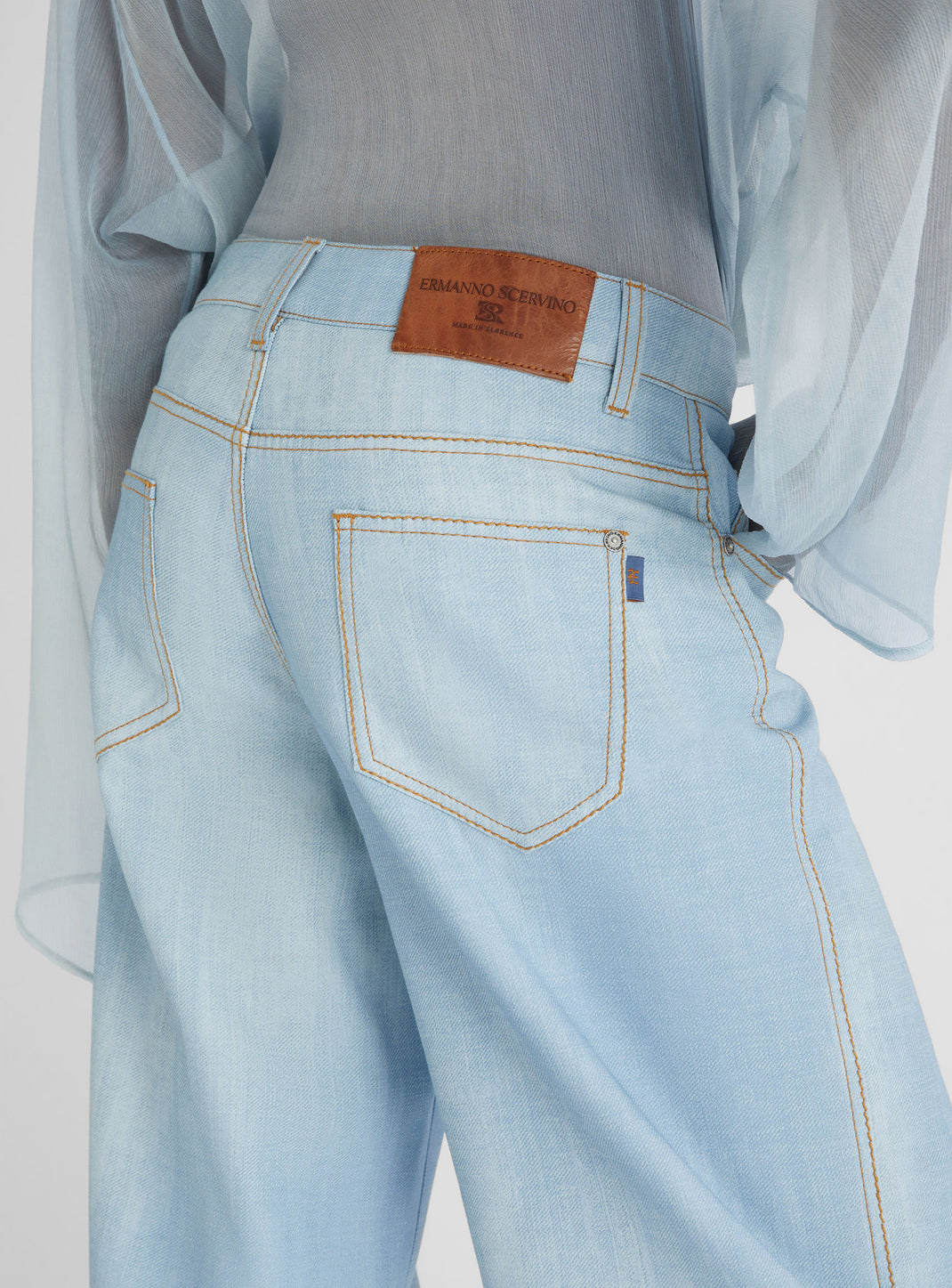 Ermanno Scervino Blue Washed High Waist Skinny Cropped Cotton Jeans