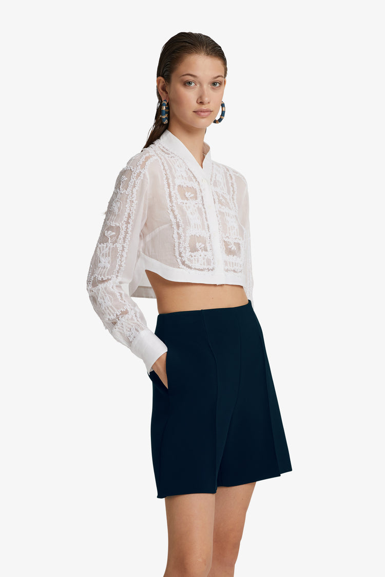 Muslin and lace cropped shirt