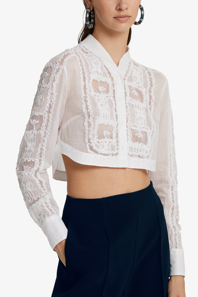 Muslin and lace cropped shirt