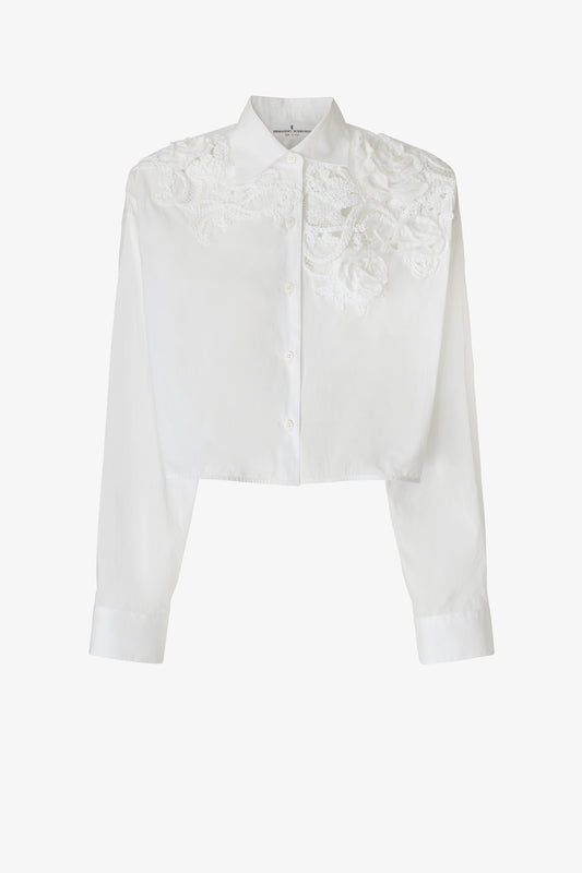 Lace-detailed cropped shirt