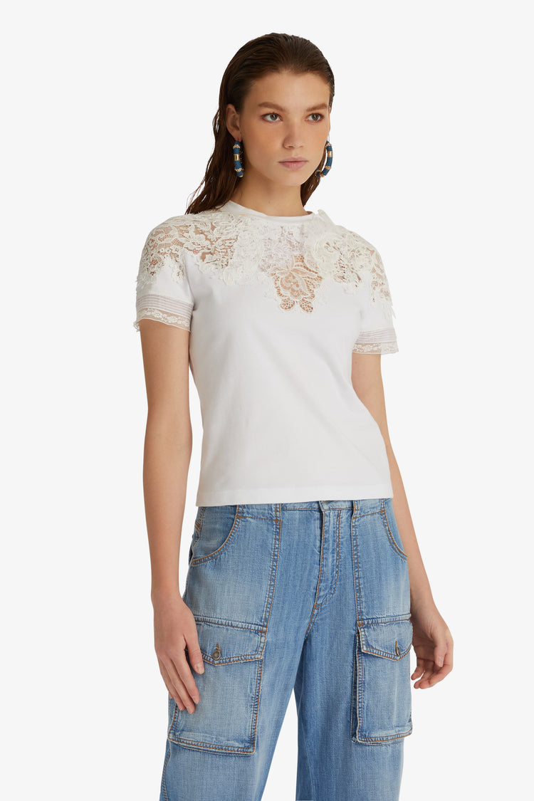 Cotton and lace T-shirt