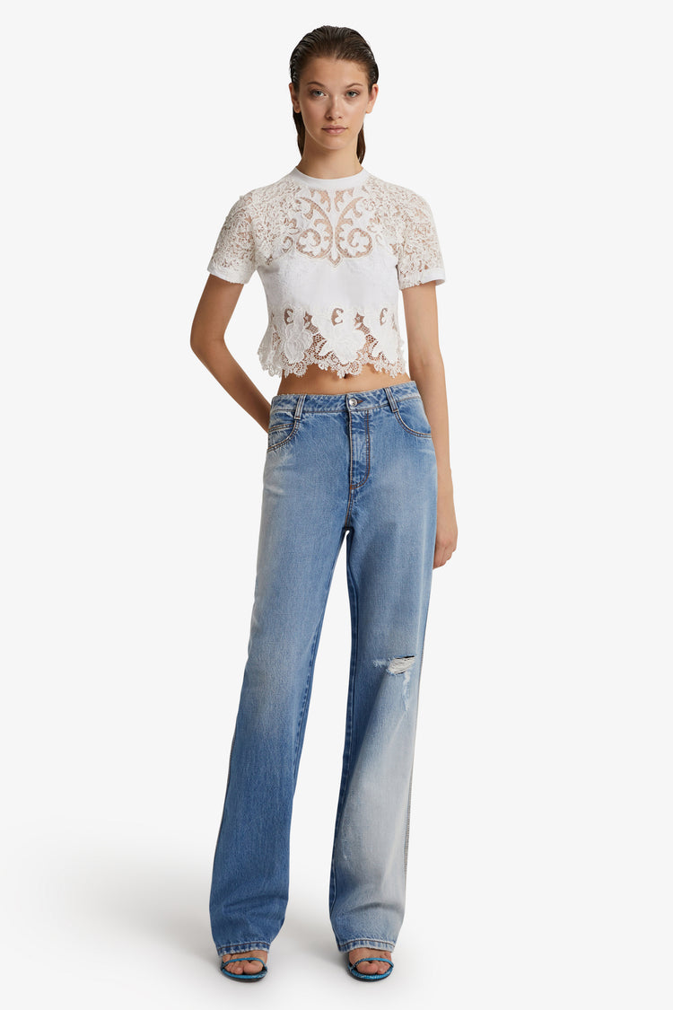 T-shirt cropped in pizzo