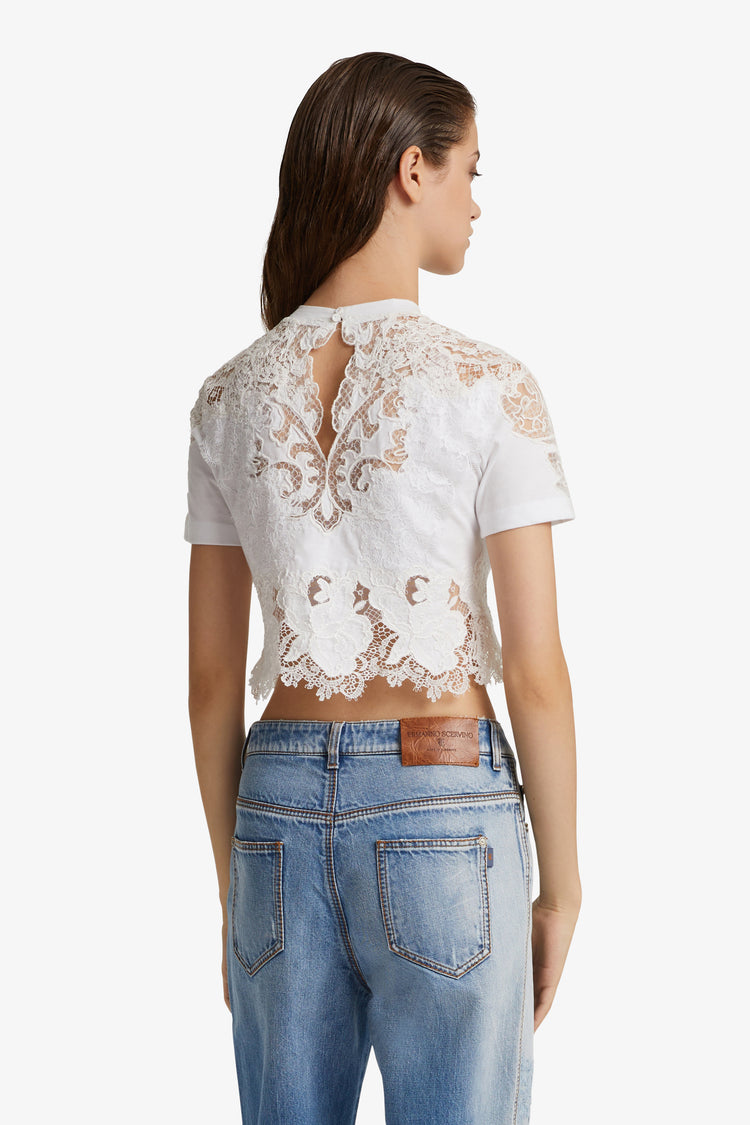 T-shirt cropped in pizzo