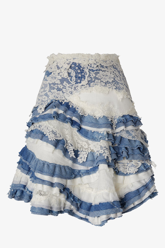 Denim and lace skirt