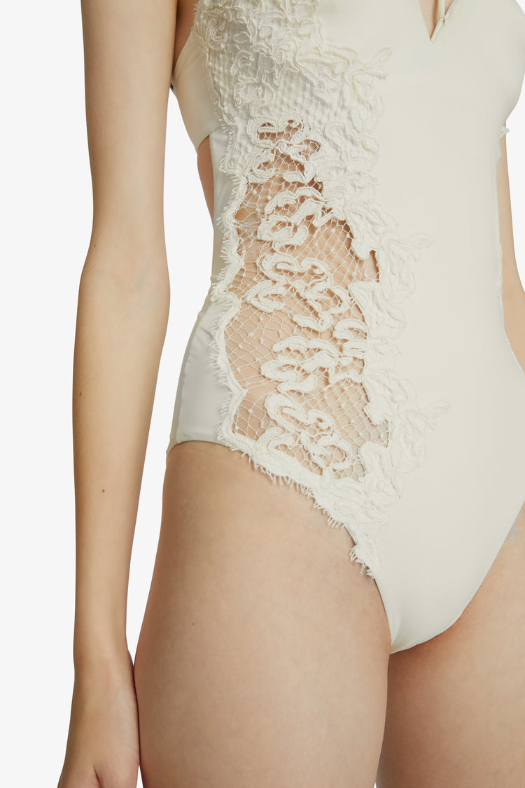 Lycra and lace one-piece swimsuit