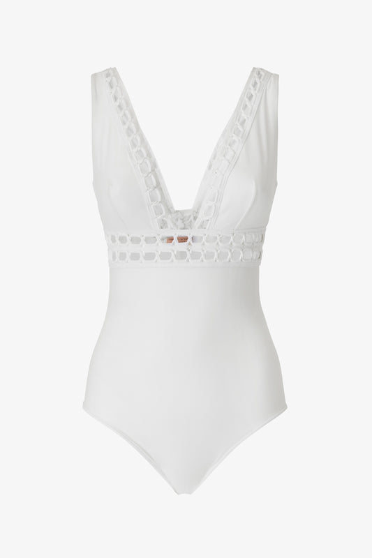 Embroidery-decorated one-piece swimsuit