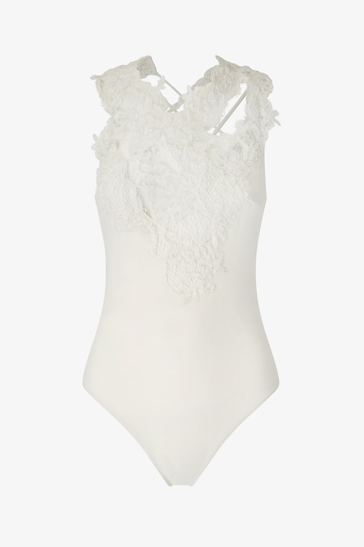 Lace-decorated one-piece swimsuit