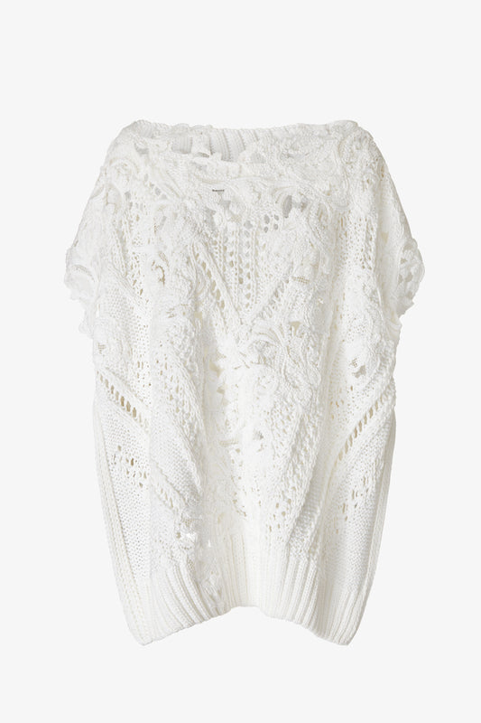 Oversized lace-detailed sweater with cut-outs