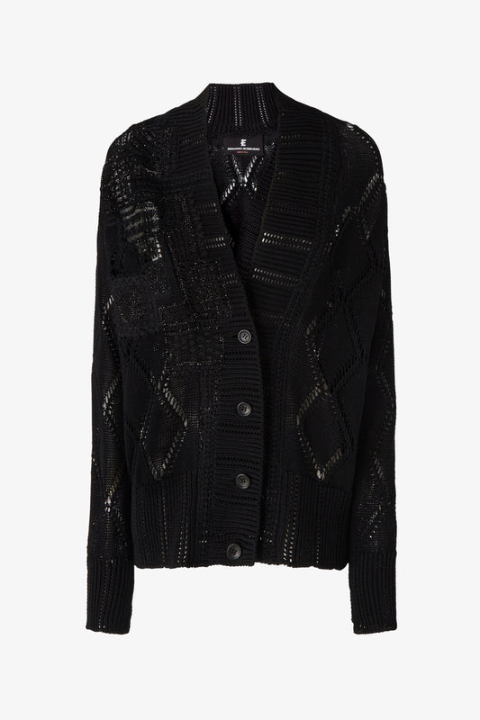 Openwork-knit cardigan