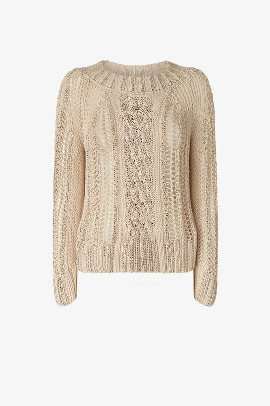 Crystal-adorned sweater with openwork