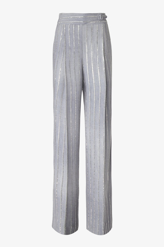 Crystal-adorned pinstripe trousers