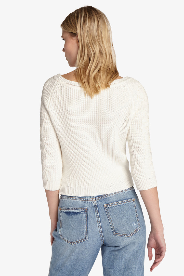 Lace-adorned cropped jumper