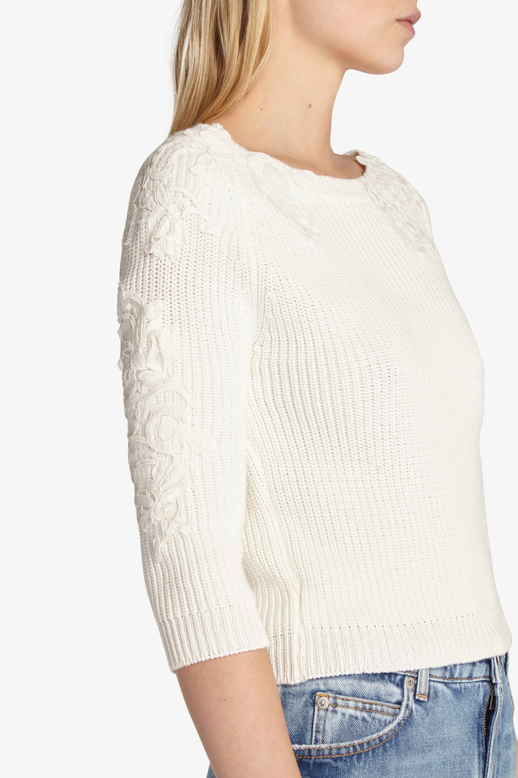 Lace-adorned cropped jumper