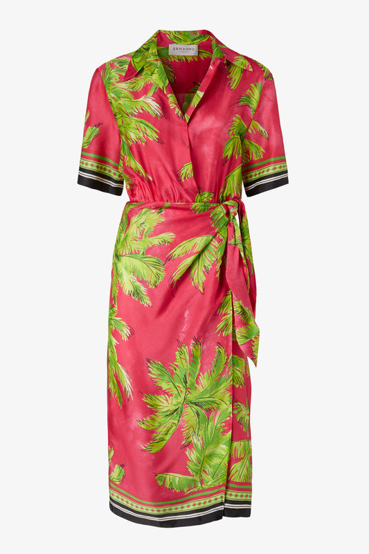Palm tree-detail wrap dress