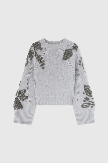 Cashmere sweater with floral embroidery