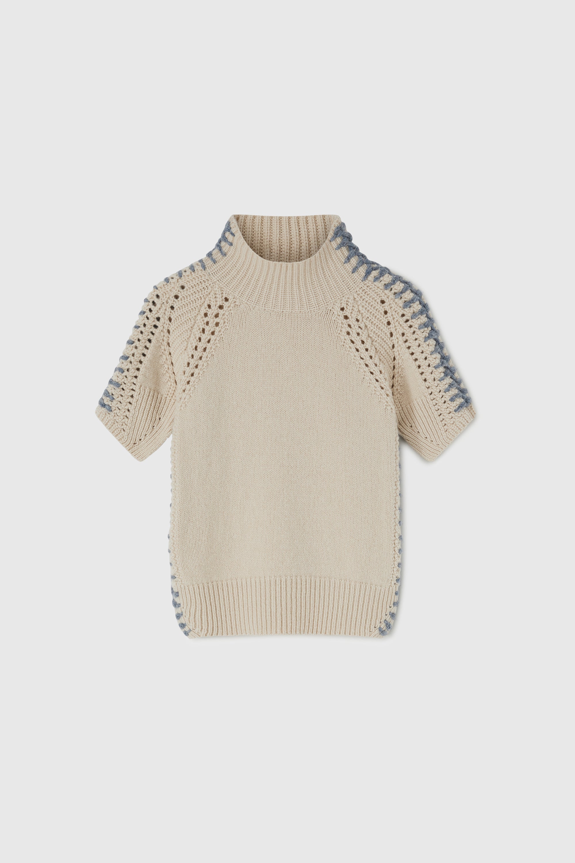 Sweater with contrasting saddle stitch embroidery