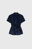 Navy broaderie anglaise short sleeve cotton shirt with a sash at waistline